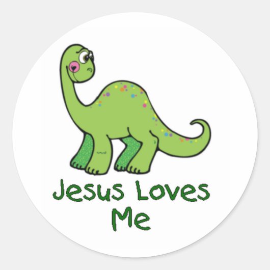 Jezus houdt van mij Dino Ronde Sticker (Voorkant)