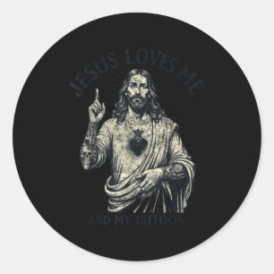 Jezus houdt van mij en mijn tatoeages Christelijke Ronde Sticker
