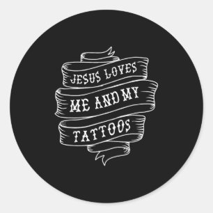 Jezus houdt van mij en mijn Tattoos grappig Christ Ronde Sticker