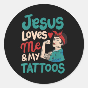 Jezus houdt van mij en mijn Tattoos Ronde Sticker