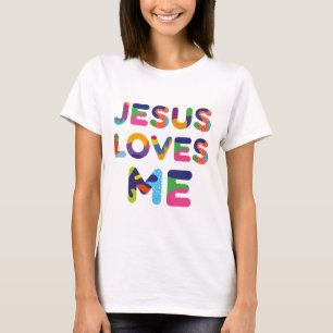 Jezus houdt van mij kleurrijke tekst t-shirt