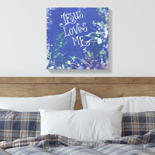 Jezus houdt van mij met Muzieknoten Canvas Afdruk (Insitu (Slaapkamer))