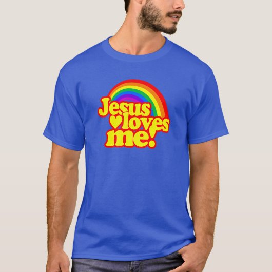 Jezus houdt van mij (met regenboog) t-shirt (Voorkant)