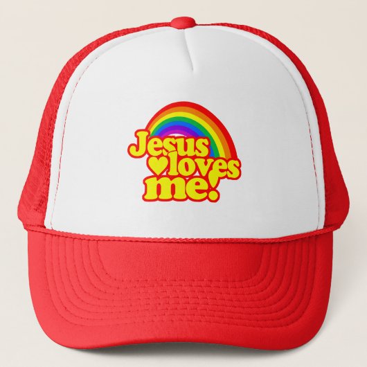 Jezus houdt van mij (met regenboog) trucker pet (Voorkant)