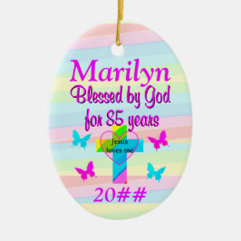 JEZUS HOUDT VAN MIJ PERSOONLIJK 85STE VERJAARDAG O KERAMISCH ORNAMENT