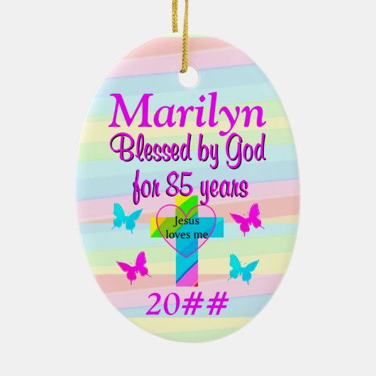 JEZUS HOUDT VAN MIJ PERSOONLIJK 85STE VERJAARDAG O KERAMISCH ORNAMENT (Achterkant)