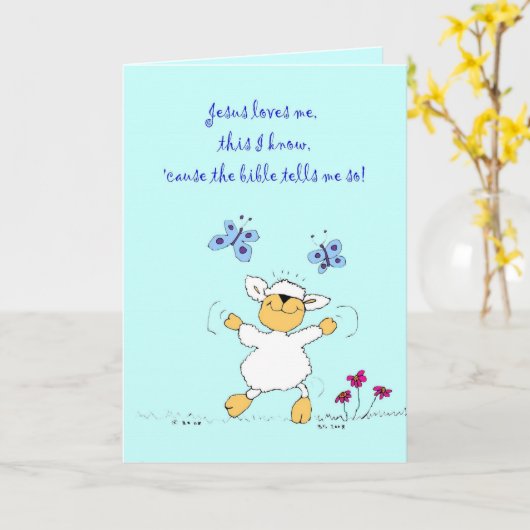 Jezus houdt van mij, schaap, wenskaart kaart (Gele Bloem)