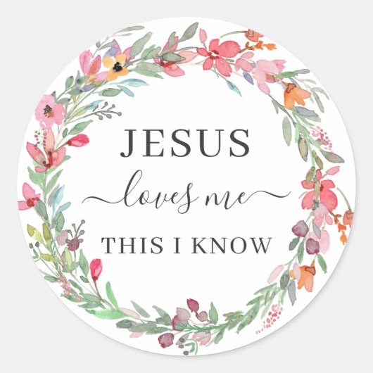 Jezus houdt van mijn Waterverf Floral Wreath Ronde Sticker (Voorkant)