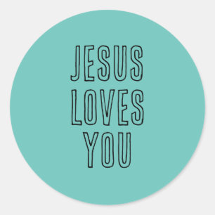 Jezus houdt van u aanpassen Aqua & Zwart Modern Ronde Sticker