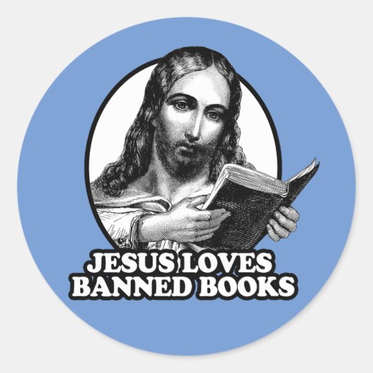 Jezus houdt van verboden boeken ronde sticker (Voorkant)