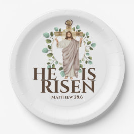 Jezus houten kruis Hij is paasvakantie Papieren Bordje