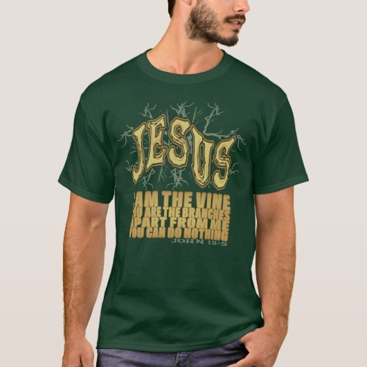 Jezus, ik ben de wijnstok met takken in het gebakk t-shirt (Voorkant)