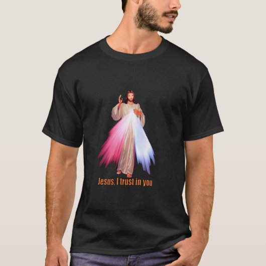 Jezus, ik vertrouw op U Goddelijk Barmhartig Afbee T-shirt (Voorkant)