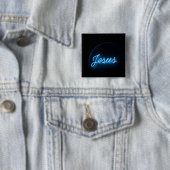 Jezus in blauw vierkante button 5,1 cm (In situ)