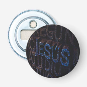 Jezus in Blue Stone Christelijke God Love Button Flesopener