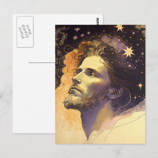 Jezus in de Cosmos door Mucha AI Generated Art Briefkaart (Voorkant / Achterkant)