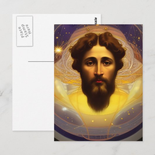 Jezus in de Cosmos door Mucha AI Generated Art Briefkaart (Voorkant / Achterkant)