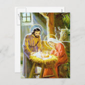 Jezus in de kribbe kerststal feestdagenkaart (Voorkant / Achterkant)