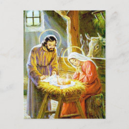 Jezus in de kribbe kerststal feestdagenkaart