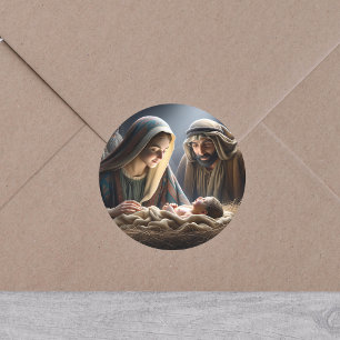 Jezus in de Manger Ronde Sticker