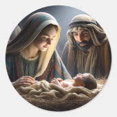 Jezus in de Manger Ronde Sticker (Voorkant)