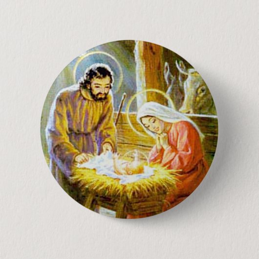 Jezus in de woelige kerstsfeer ronde button 5,7 cm (Voorkant)