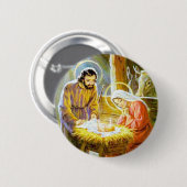 Jezus in de woelige kerstsfeer ronde button 5,7 cm (Voorkant /achterkant)