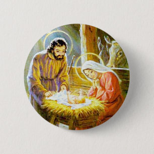 Jezus in de woelige kerstsfeer ronde button 5,7 cm
