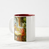 Jezus in de woelige kerstsfeer tweekleurige koffiemok (Voorkant links)