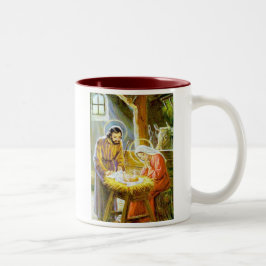 Jezus in de woelige kerstsfeer tweekleurige koffiemok