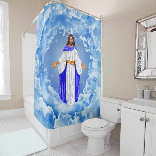 Jezus in de wolken douchegordijn (In situ)