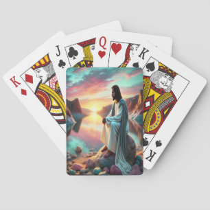 Jezus in een serene reflectie pokerkaarten