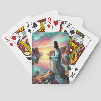 Jezus in een serene reflectie pokerkaarten