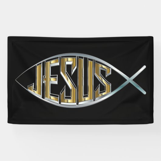 Jezus in een vissymbool spandoek (Horizontaal)