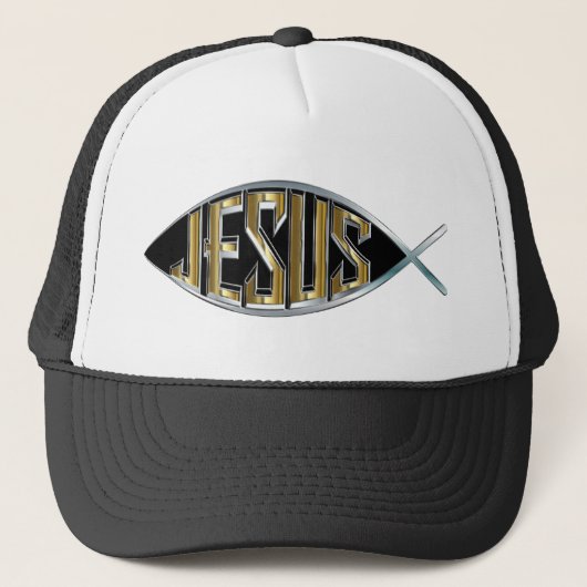 Jezus in een vissymbool trucker pet (Voorkant)