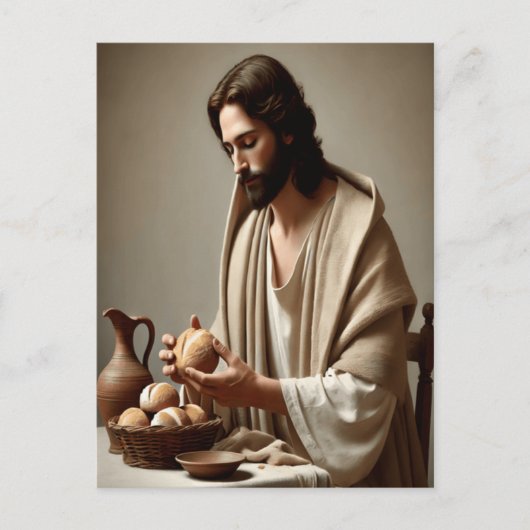 Jezus in eenzaamheid breekt heilig brood briefkaart (Voorkant)