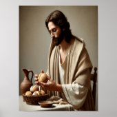 Jezus in eenzaamheid breekt heilig brood poster (Voorkant)