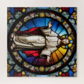 Jezus in gebrandschilderde glasstijl legpuzzel (Horizontaal)