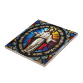 Jezus in gebrandschilderde glasstijl tegeltje (Zijkant)