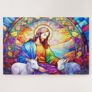 Jezus in Glas-in-Lood in Waterverf Legpuzzel