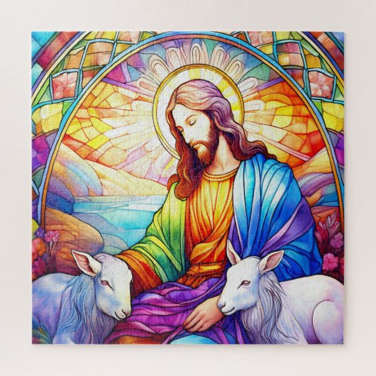 Jezus in Glas-in-Lood Legpuzzel (Verticaal)