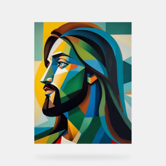 Jezus in groene kubisme 6 acryl bord (Voorkant)