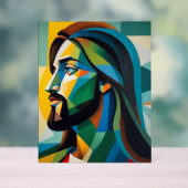 Jezus in groene kubisme 6 acryl bord (Neutraal)
