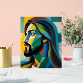 Jezus in groene kubisme 6 acryl bord (Huwelijk)
