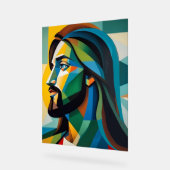 Jezus in groene kubisme 6 acryl bord (Hoek)