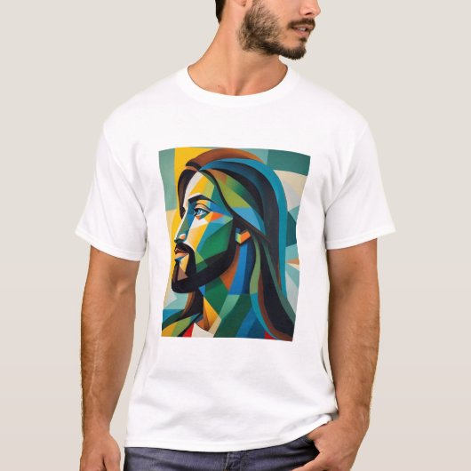 Jezus in groene kubisme 6 t-shirt (Voorkant)