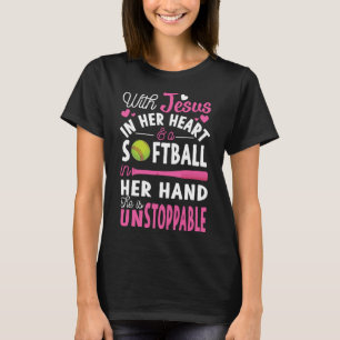 Jezus in haar hart Softbal Hand Grappige Pitcher G T-shirt