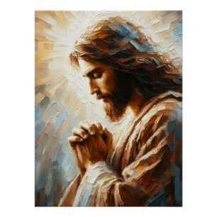 Jezus in het gebed Acryl stijl kunst Perfect Poster