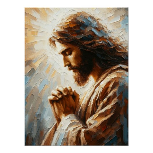Jezus in het gebed Acryl stijl kunst Perfect Poster (Voorkant)