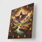 Jezus in het majestueuze landschap bij zonsopgang vierkante klok (Hoek)